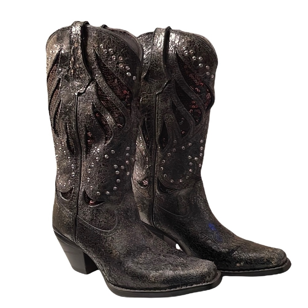 Durango black/grey sequin/studs boots. Size 6